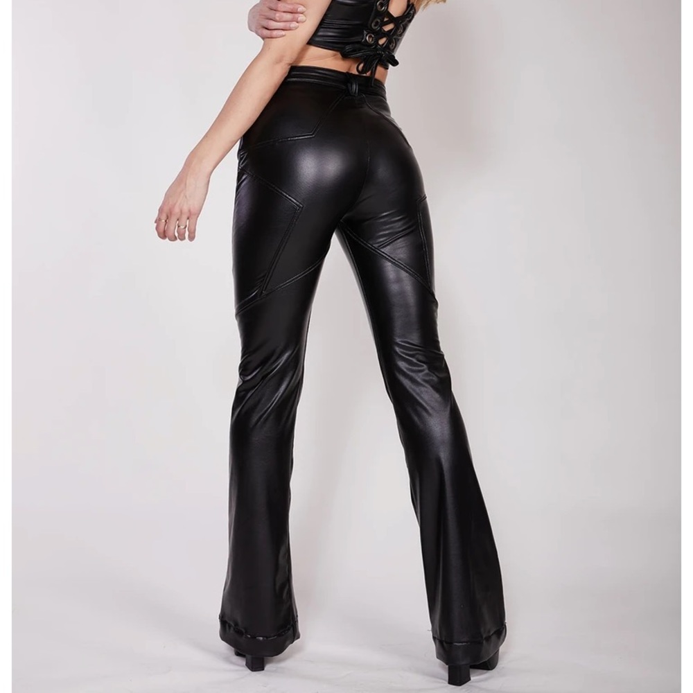 REVICE denim faux leather flare pants